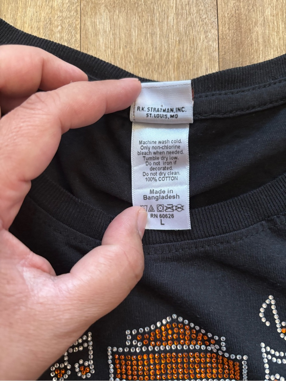 Harley-Davidson Black Rhinestone Logo Women's Tee with Orange and Silver Accents - Picture 4 of 6